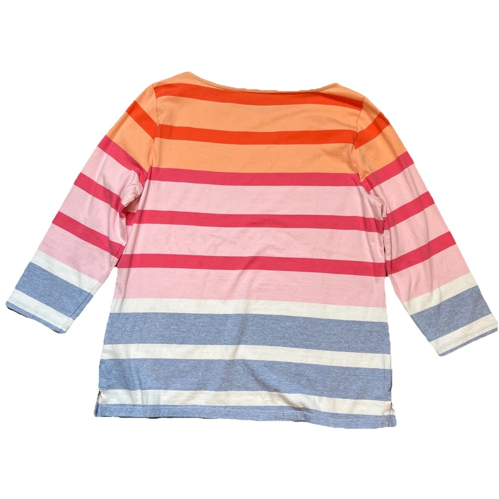 Talbots Stripe Ballet Neck 3/4 Sleeve Top L 100% Cotton Soft Travel Resort - Picture 7 of 7